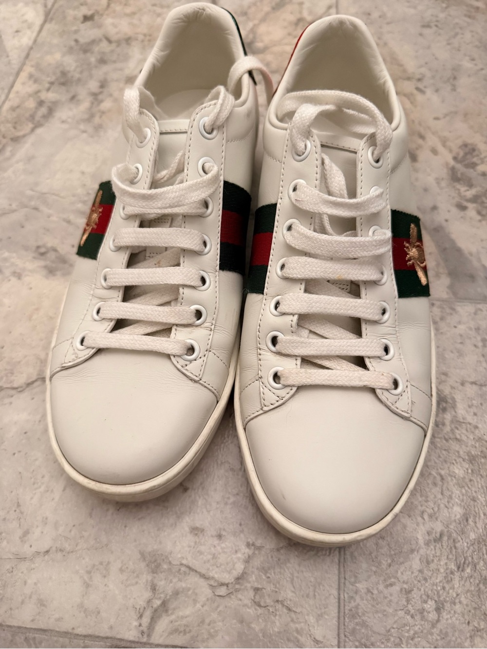 Gucci White Leather Sneakers with Green and Red Web Stripe size 36 1/2